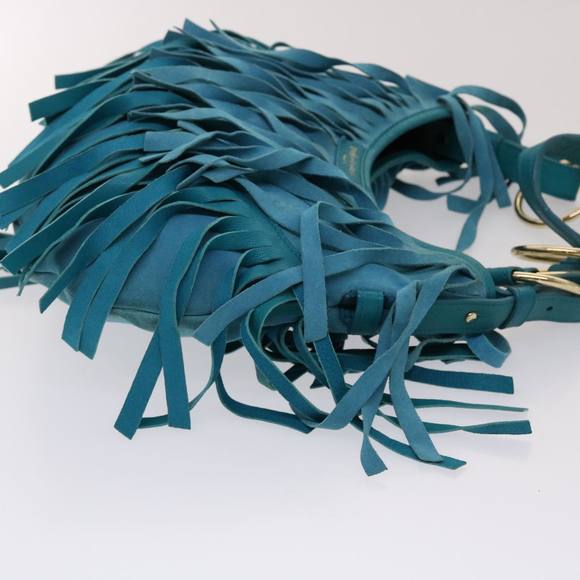 SAINT LAURENT Chain Fringe Shoulder Bag Suede Leather Blue Auth yk7582 - Picture 3 of 16